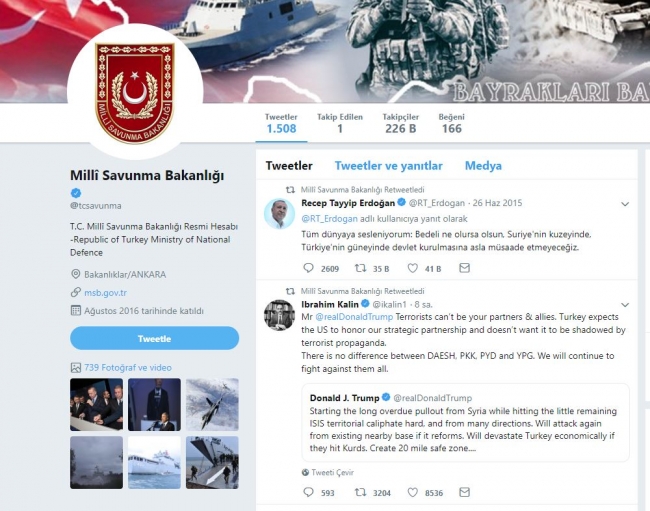 Milli Savunma Bakanlığı, Trump'a Erdoğan'ın mesajı ile cevap verdi